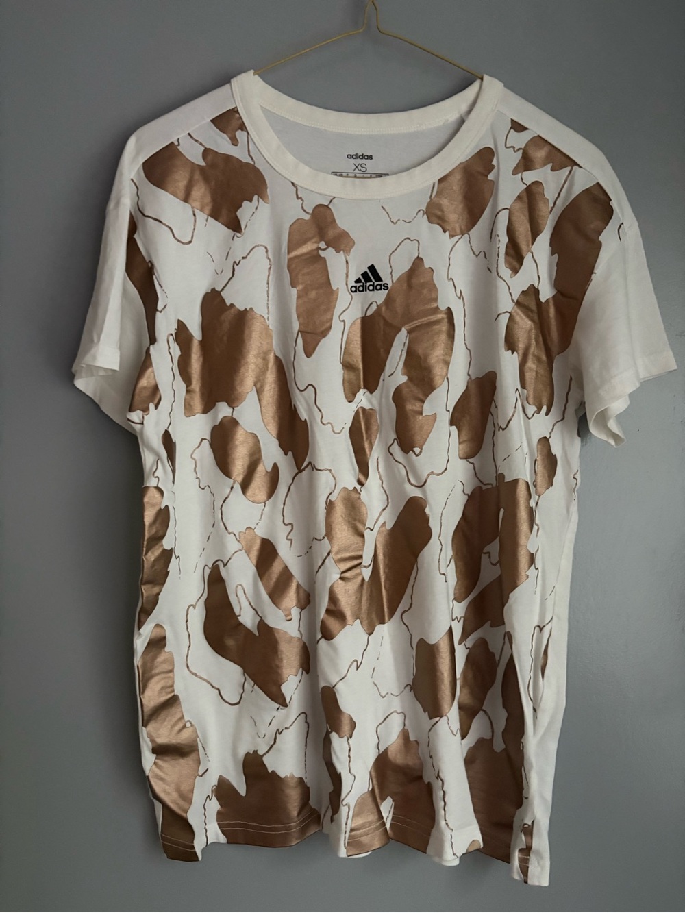 adidas White Tee with Metallic Copper Abstract Print